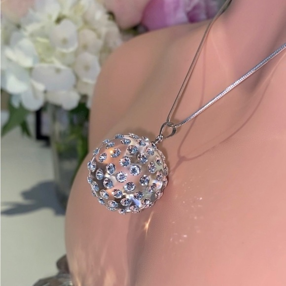 Clear Acrylic Ball Sphere necklace embellished with genuine Swarovski crystals - Picture 4 of 11